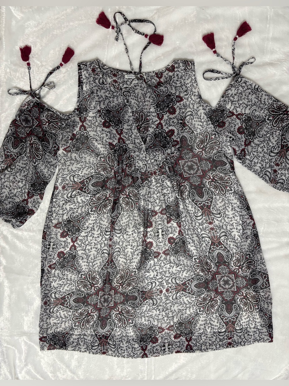 REBECCA MINKOFF paisley cold shoulder 3/4 sleeve tunic flowy style dress